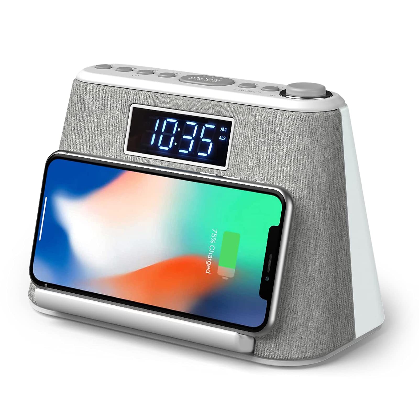 Digital Alarm Clock Radio, Bedside LCD Alarm Clock with USB Charger & Wireles...