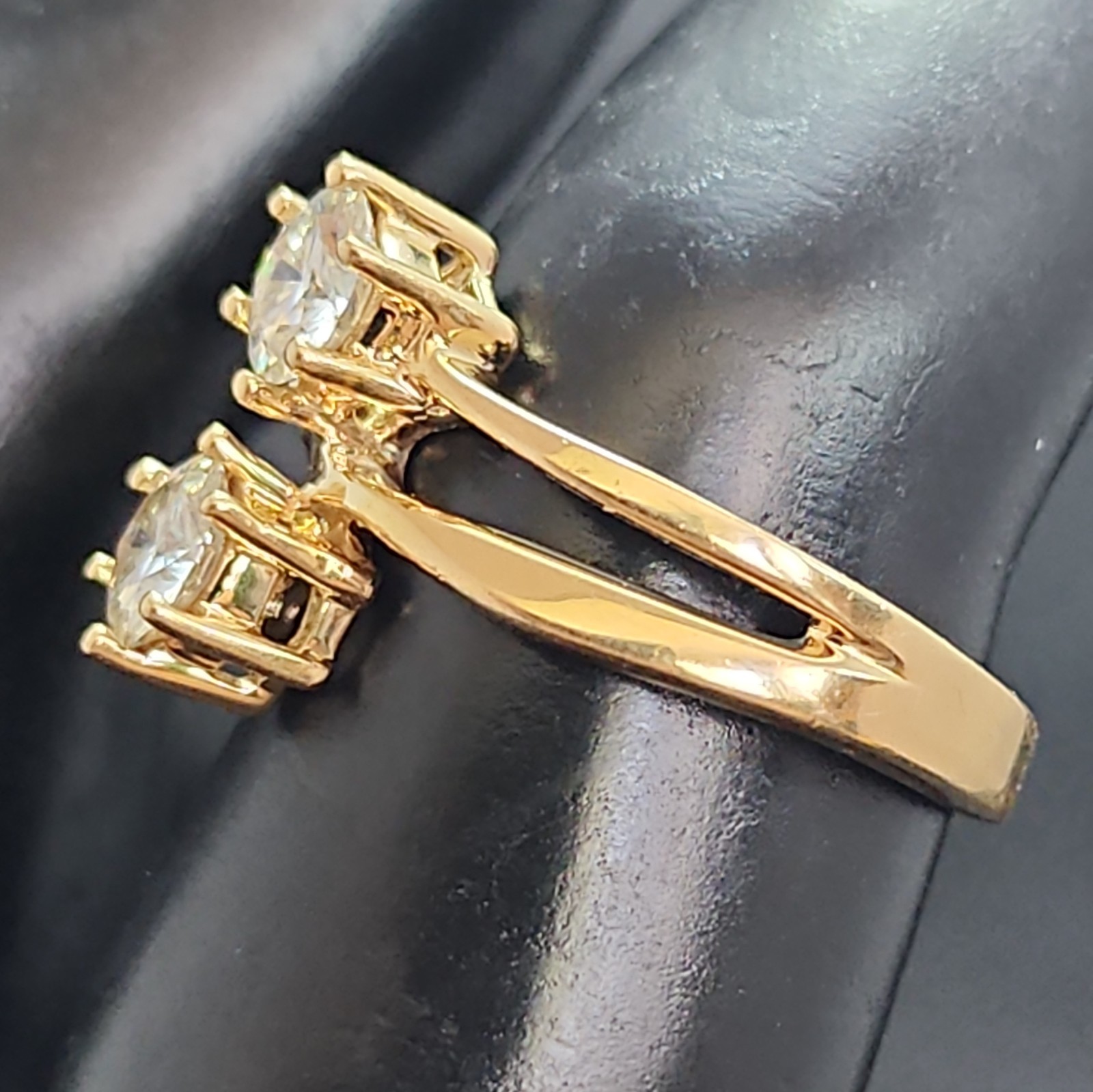 Round Two Stone MOISSANITE  Ring Solid 14K Yellow… - image 4