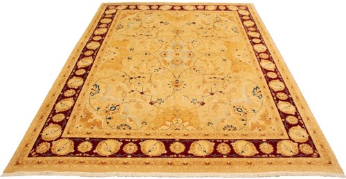 Traditional Hand-Knotted Bordered Carpet 10'0" x 13'6" Wool Area Rug - Picture 3 of 9