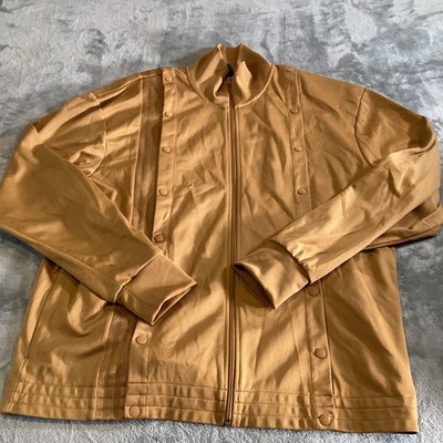 Adidas Ivy Park Jacket Women Medium Tan Snap Track Full Zip Mock Neck Side Snaps