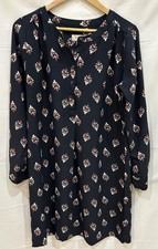 Ann Taylor Loft Shift Dress Size PM Navy Floral Half-Button Long Sleeve Loose