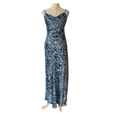 Reformation Blue Silky Floral Print Spaghetti Strap Maxi Dress