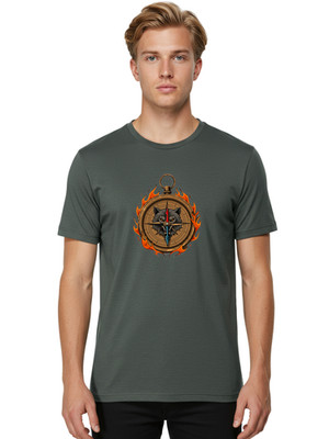 Compass-With-Wolf-Head Mens Graphic Tee, 100% Cotton, Casual Summer Wear