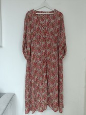 Joe Browns Size 18 Petite Red Paisley Boho Maxi Dress Vintage Style Long Sleeve