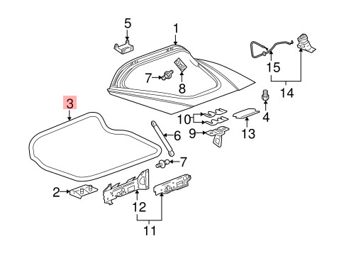 05-13 CHEVROLET CORVETTE C6 REAR TOP ROOF WINDOW WEATHERSTRIP PANEL SEAL OEM