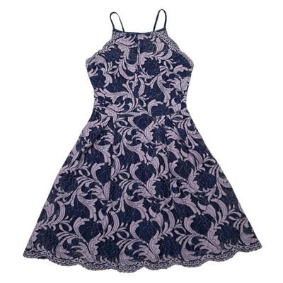 Francescas Dress Womens XS Purple Lavender Lace Fit Flare Halter Floral Cocktail