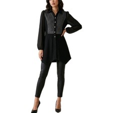 Black & grey longline shirt dress with silver buttons + back belt detail size 10