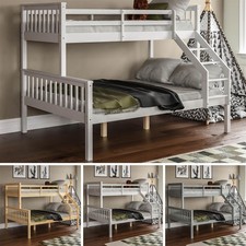 Triple Sleeper Bunk Bed Solid Wood Frame Childrens Kids Double & Single 4FT6 3FT