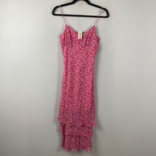 Ann Taylor 100% Silk Pink Floral Ruffle Hem Midi Slip Dress Size 2 Y2K