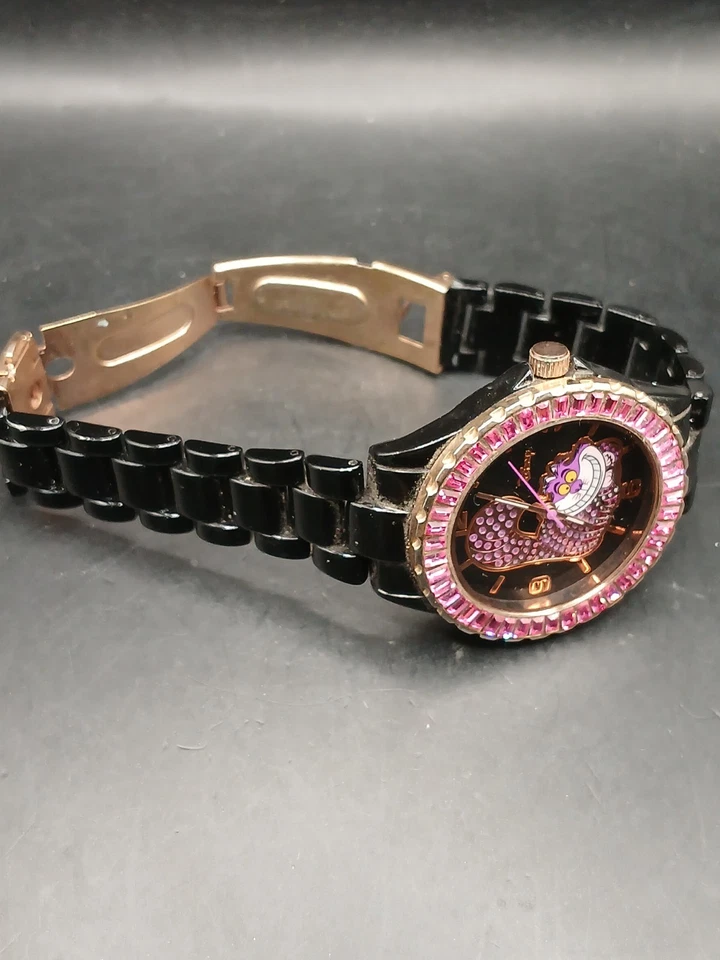 Disney Alice In Wonderland Cheshire Cat Watch Pink Rhinestones Needs Battery - Image 2 of 4