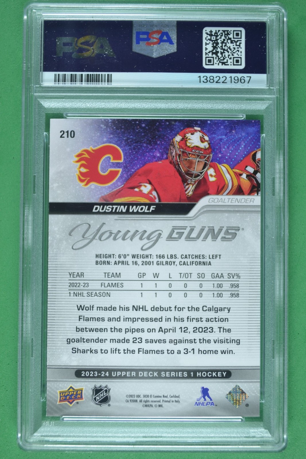 Dustin Wolf 2023-24 Upper Deck Young Guns PSA 9 Silver Foil #210 view 2