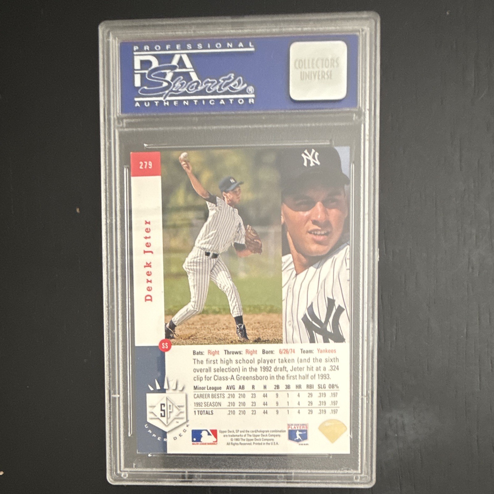 Upper Deck 1993 SP Derek Jeter Rookie Foil #279 PSA NM-MT 8 New York Yankees view 2