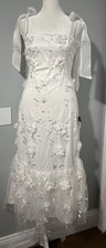 Lulus Divinely Adored White Embroidered Floral Tie-Strap Midi Dress Size S