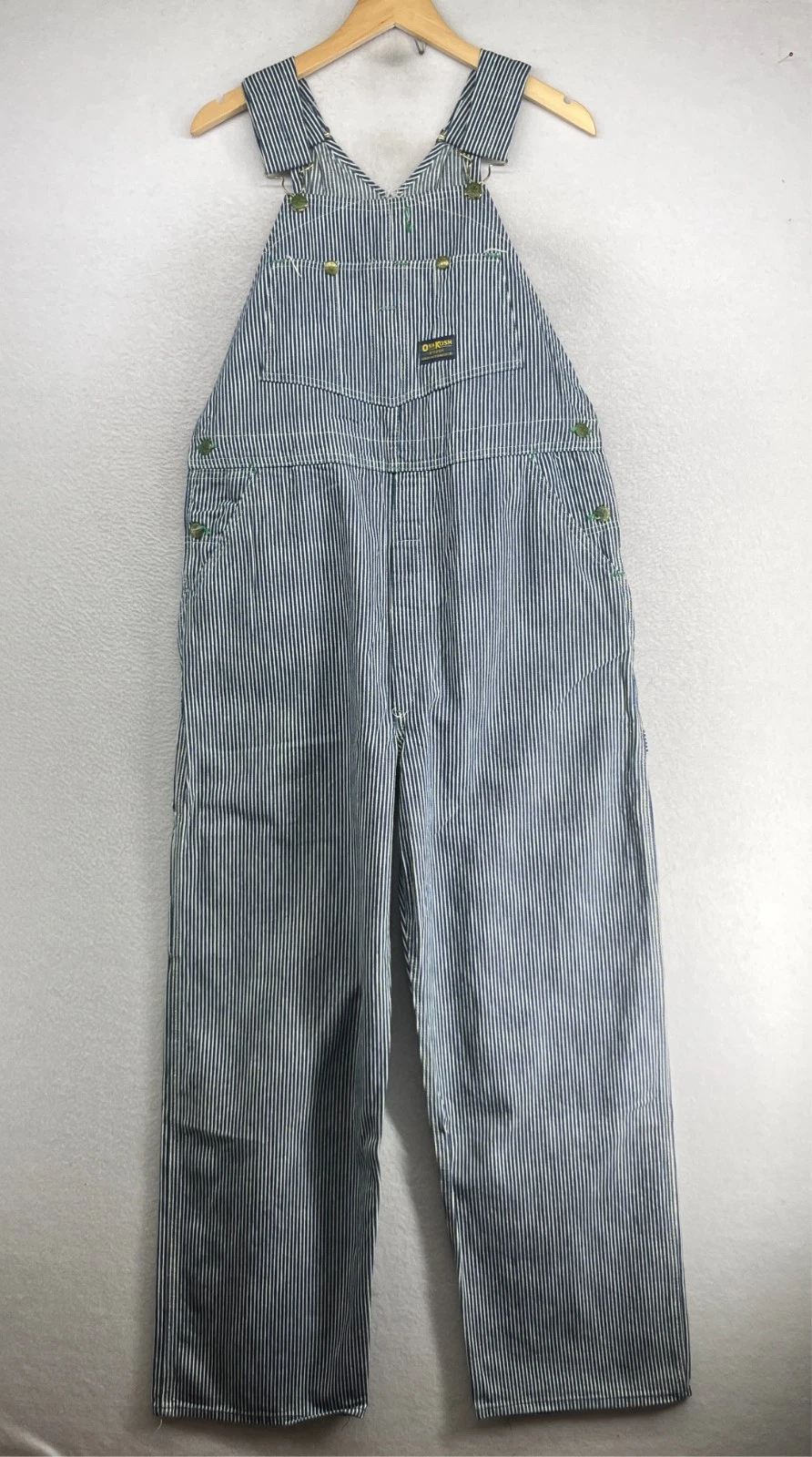 OSHKOSH Overalls Mens 38x32 Railroad Striped Vestbak Union Made Blue USA VTG