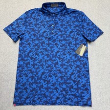 G/Fore Golf Polo Shirt Mens S Blue Mapped Icon Camo Tech Short Sleeve 120