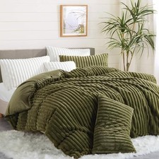 Fluffy Faux Fur Duvet Cover Size Velvet Flannel Striped King Olive Green