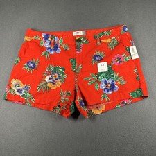 Old Navy Shorts Womens 12 Red Floral Linen Blend 3.5 Inseam Tropical Summer NWT