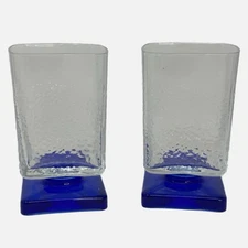 Bormioli Rocco Cobalt Blue Square Pedestal Base Made in Italy - Pebbled