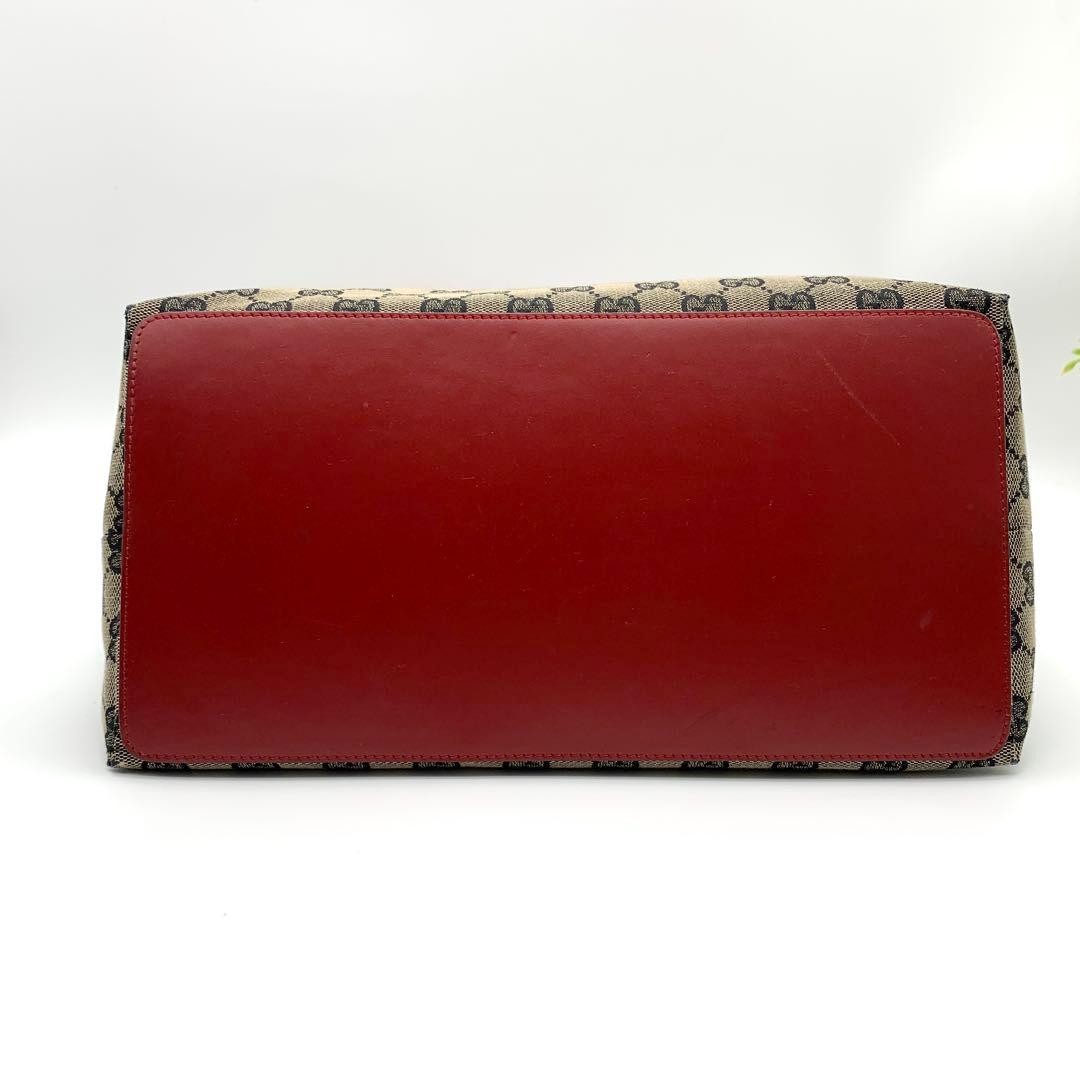 GUCCI GG Canvas Leather Tote Bag Beige Brown Red Large Authentic Classic thumbnail 6