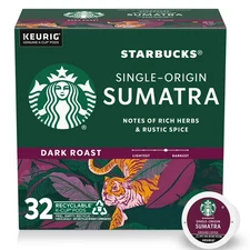 Starbucks Sumatra, Dark Roast K-Cup Coffee Pods, 32 Count K Cups, BB 12/25