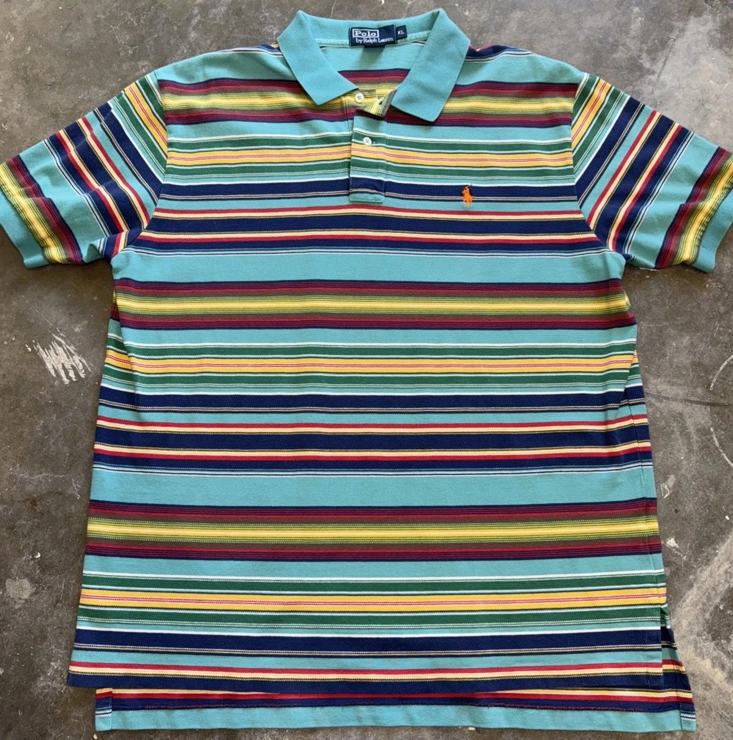 VTG Polo Ralph Lauren Mens 90s Striped Color Short Sleeve Shirt Bright USA XL