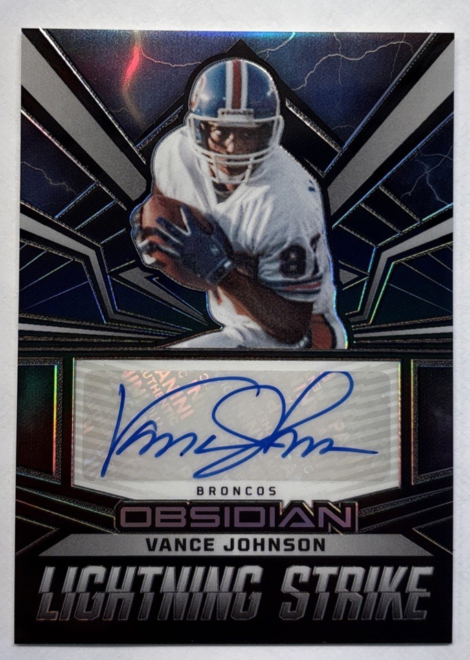 VANCE JOHNSON 2023 Panini Obsidian Lightning Strike Silver Prizm Auto /199 SP
