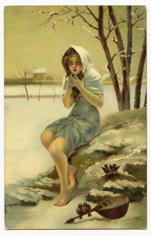 c 1915 Suzanne Daynes Grassot Illustrator FREEZING YOUNG GIRL Glamour postcard