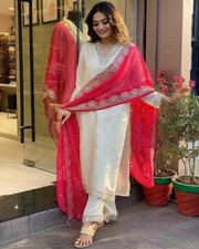 Women's Chanderi Embroidery Kurta with Pant  Dupatta