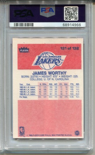 1986 Fleer Basketball 131 James Worthy Rookie Card Graded PSA 6 Ex 