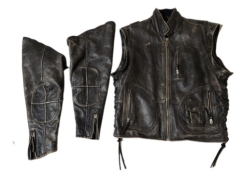 Chaqueta/chaleco de cuero marrón envejecido mediano Harley Davidson Panhead vintage - Imagen 14 de 15