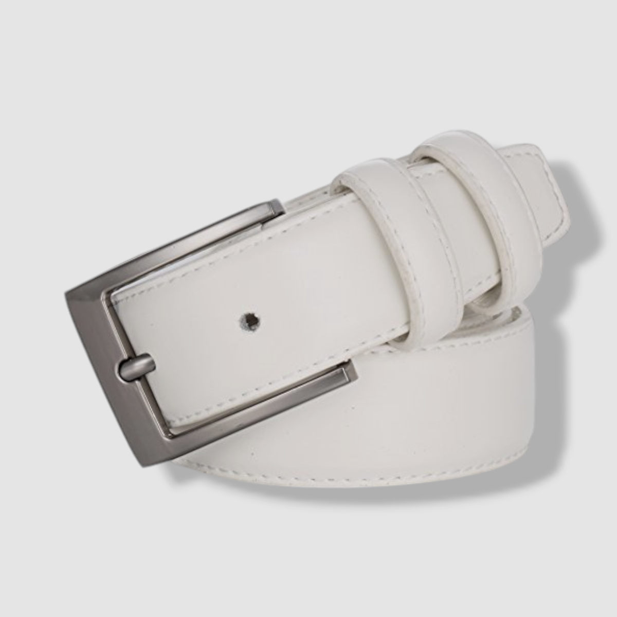 Mio Marino Marinos Men Genuine Leather Dress Belt with Single Prong Buckle - White - 40