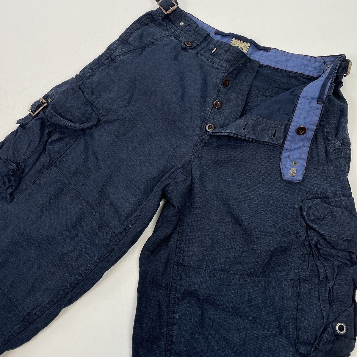VNTG Polo Ralph Lauren (33x29) Navy Blue Linen Tussah Silk