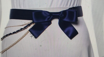 Chanel Belt Navy Silk/ Leather size 90 never Navy blue with