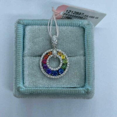 1.30Ct Round Cut Rainbow Circle Pendant 14K White Gold Finish 18'' Free Chain