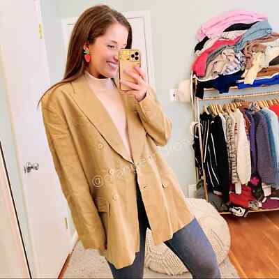 Vintage SK Jessica Tierney Tan Neutral Limen Blend Double Breasted Blazer 12