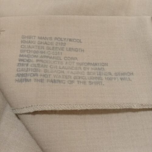 Macon Apparel Corp. Shirt Polyester/Wool Khaki Quarter Sleeve Large 16 1/2 Neck - Picture 3 of 9