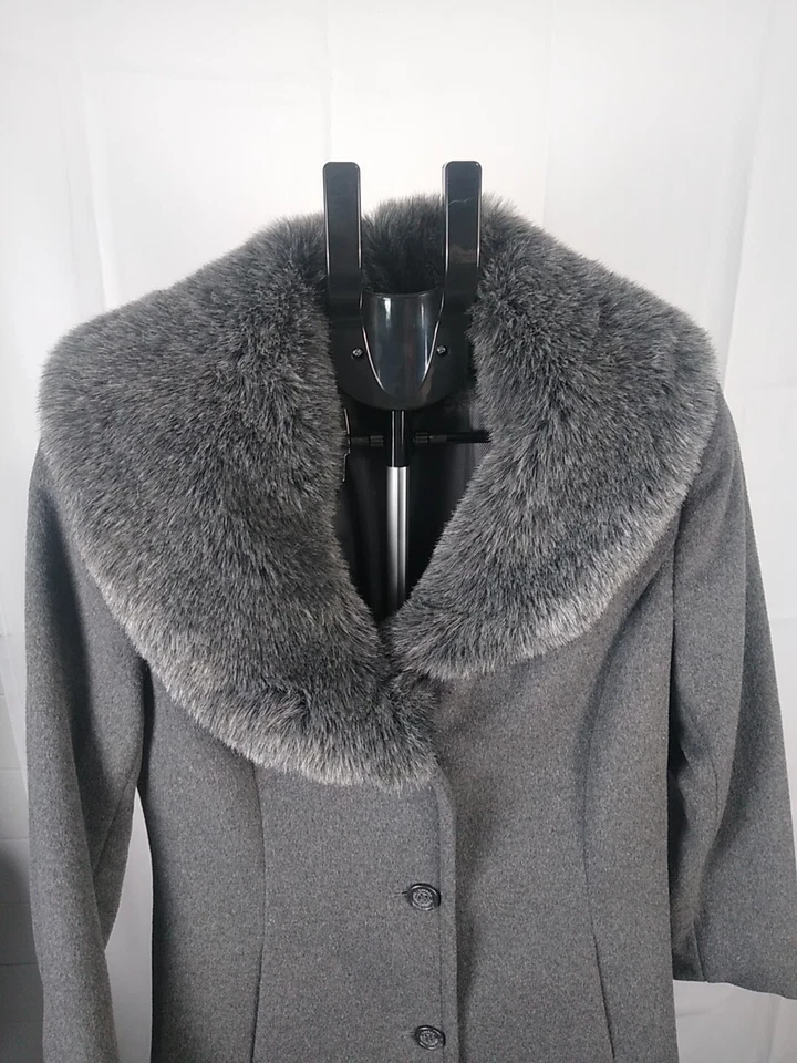 Abrigo de vestir Ralph Lauren etiqueta negra para mujer con ribete de abeto sintético talla 8 Foto 2 de 4