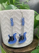 2.5  Silver-tone Guitar Acrylic Charm Dangle Earring Set New Free Ship B4530
