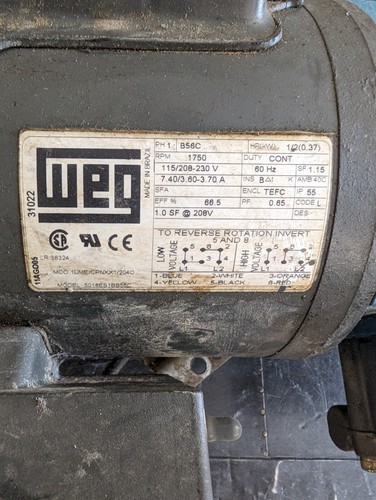 Weg Motor 1/2 HP Model 5018ES1BB56C (FREE SHIPPING) - Picture 3 of 6