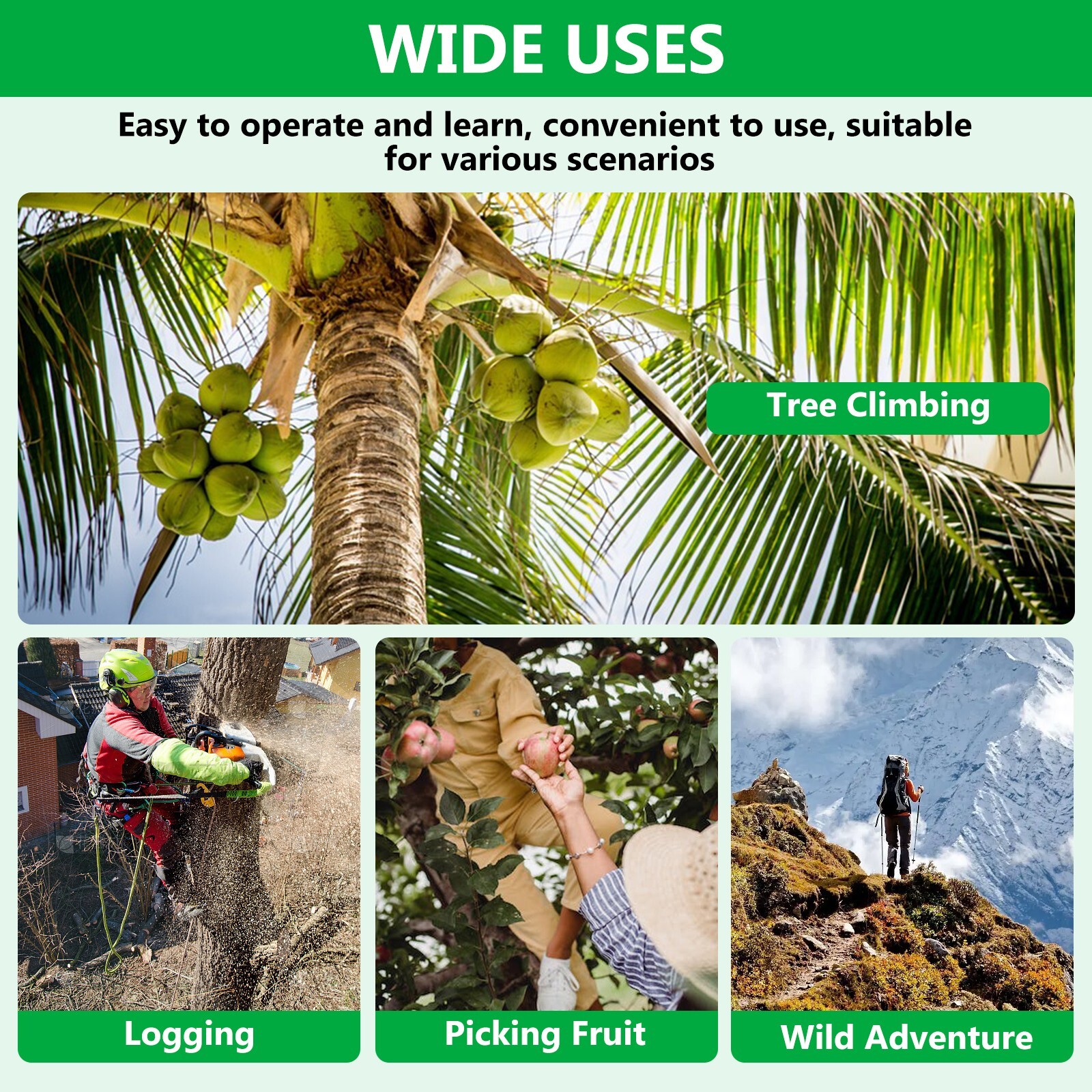 Tree Climbing Spikes Adjustable Height Pole Tree Climbing Spurs Steel w ...