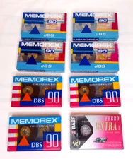 ( 7) MEMOREX 90 Audio Cassette Tapes DBS Normal Bias NEW SEALED + (1) BASF  Ferr