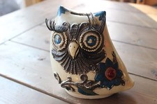 Vintage Ceramic Owl Piggy Bank From 1968 Crazy Eye Lashes Art Decor