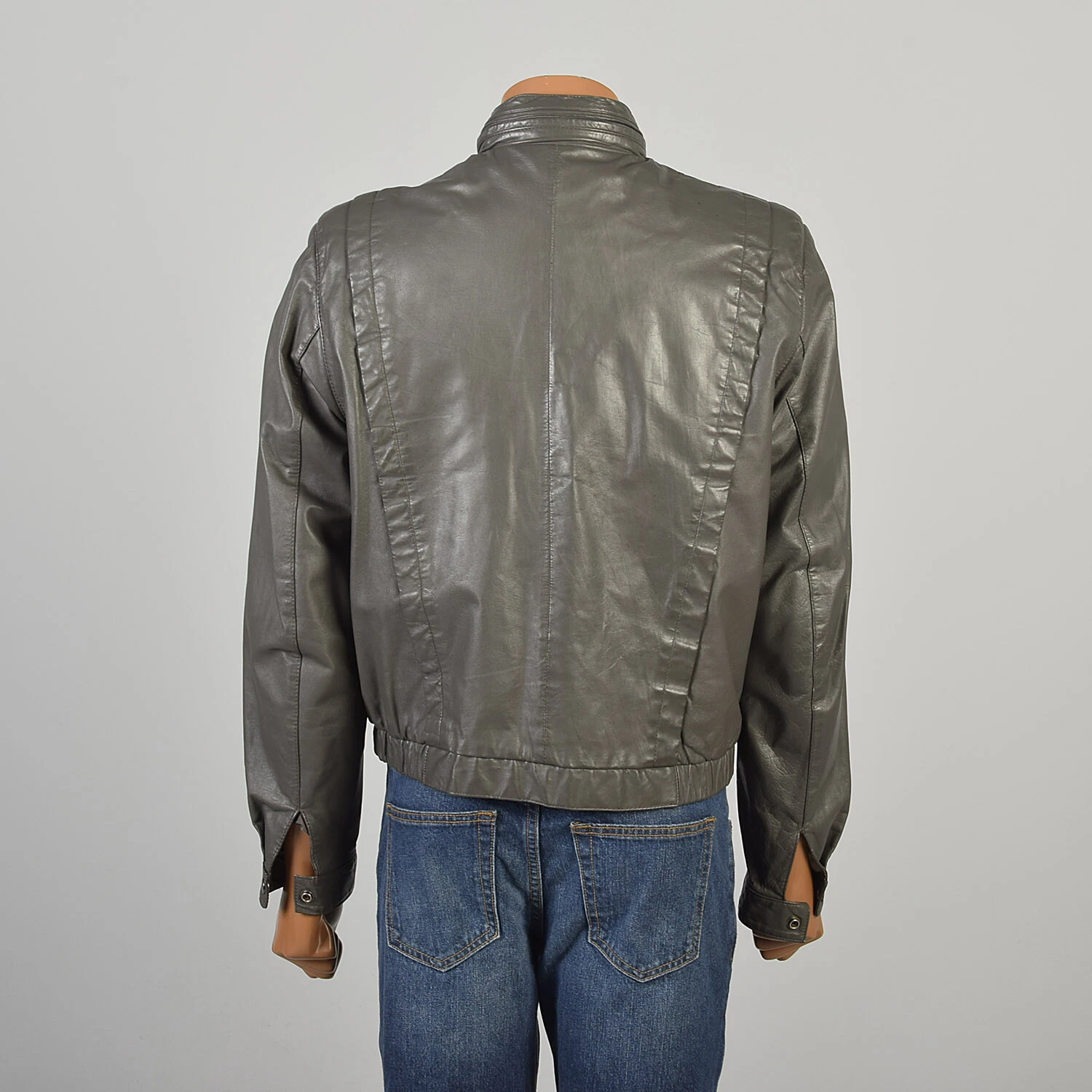 1980s leather bomber shearling lined snap front lightweight jacket