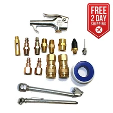 17 PC Pneumatic Air Blow Gun Accessories Fittings Kit W Tire Chucks TGBCK