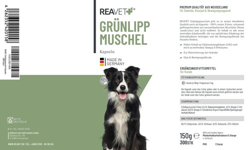 REAVET Grünlippmuschel Kapseln Hunde 300 Stück, Naturrein in Vollfettqualität - Bild 3 von 6