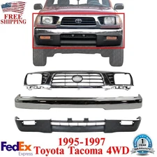 Front Bumper Chrome + Grille + Valance Textured For 1995-1997 Toyota Tacoma 4WD