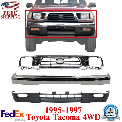 Front Bumper Chrome + Grille + Valance Textured For 1995-1997 Toyota ...