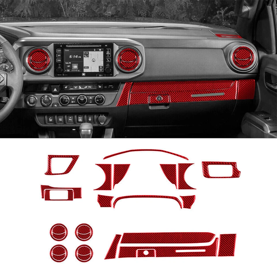 Kit de cubierta interior completo de fibra de carbono rojo 71 piezas para Toyota Tacoma 2016-2022 Foto 2 de 4