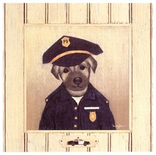 GERMAN SHEPHERD DOG GSD ALSATIAN COMIC DRESSED DOG FINE ART PRINT - "Police Dog"