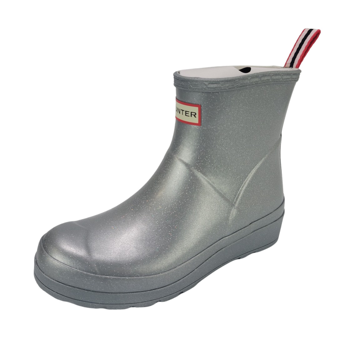 Hunter Play Short Cosmic Rain Boot Women's Waterproof Silver Sz 7 WFS1021MGT NEW